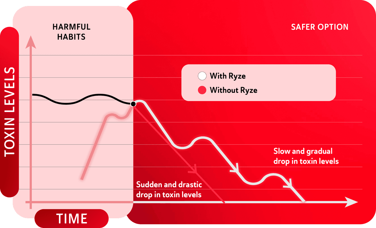 Chart showing the nicotine level drop with consistent Ryze usage